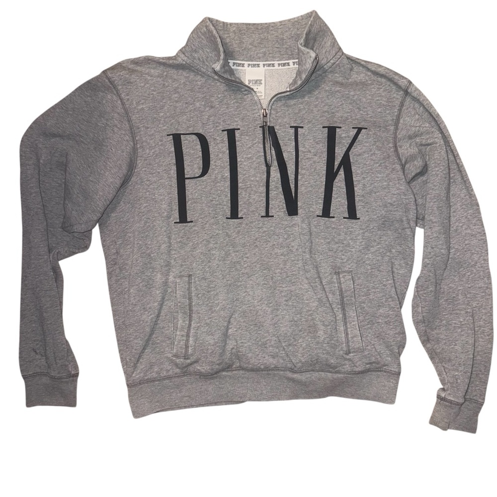 Victorias Secret Gray PINK Quarter-Zip Y2K Sweatshirt - Medium